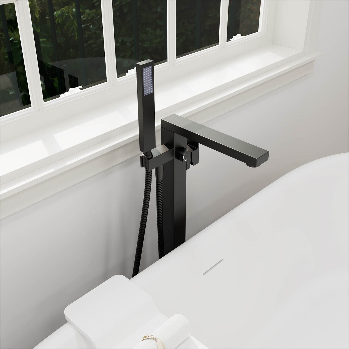 Matte Black Freestanding Tub Faucet with Hand Shower