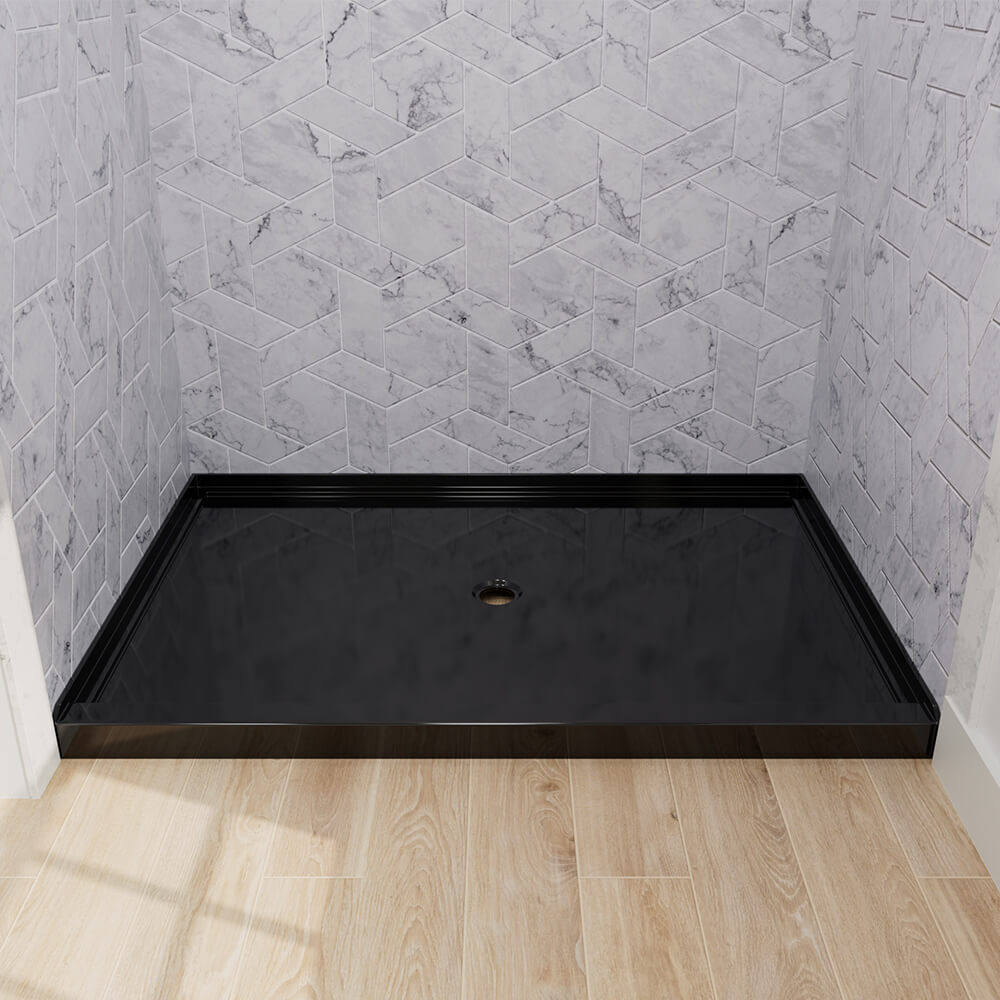 Modern black center drain shower base with center drain