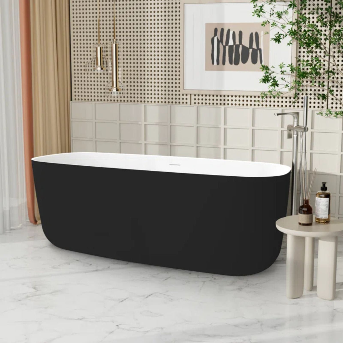 Mokleba 59" x 28" Freestanding Acrylic Soaking Bathtub Black