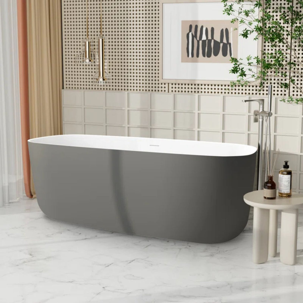 Mokleba 59" x 28" Freestanding Acrylic Soaking Bathtub Gray