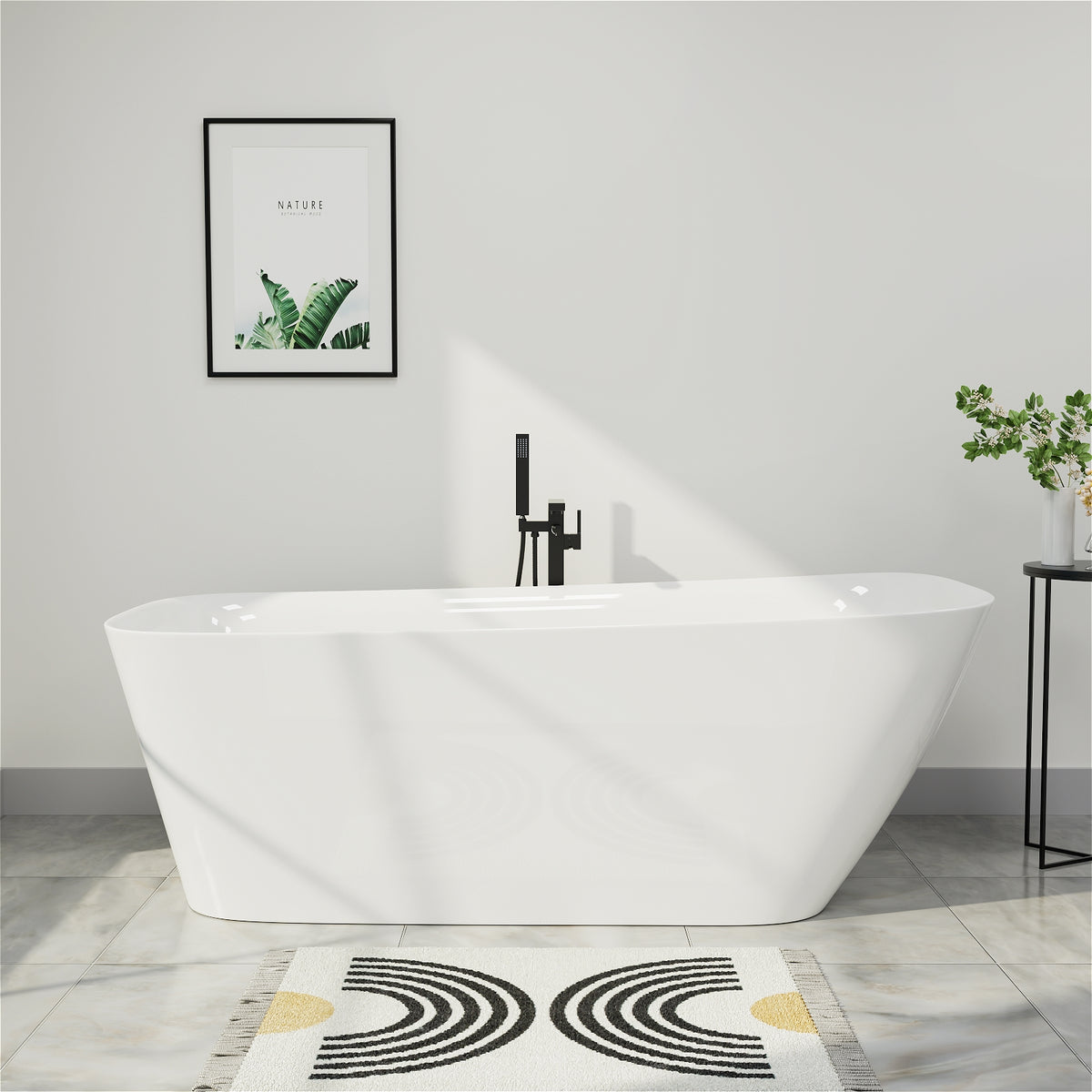 Mokleba 59 Inch Elegant Design Acrylic Deep Soaking Freestanding Slipper Tub