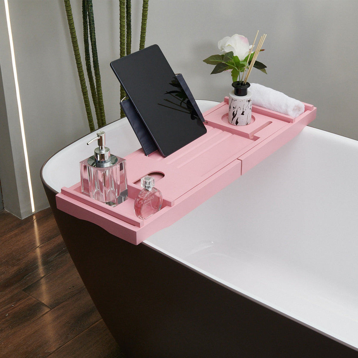 Mokleba Bamboo Bathtub Caddy and Bath Ball Set