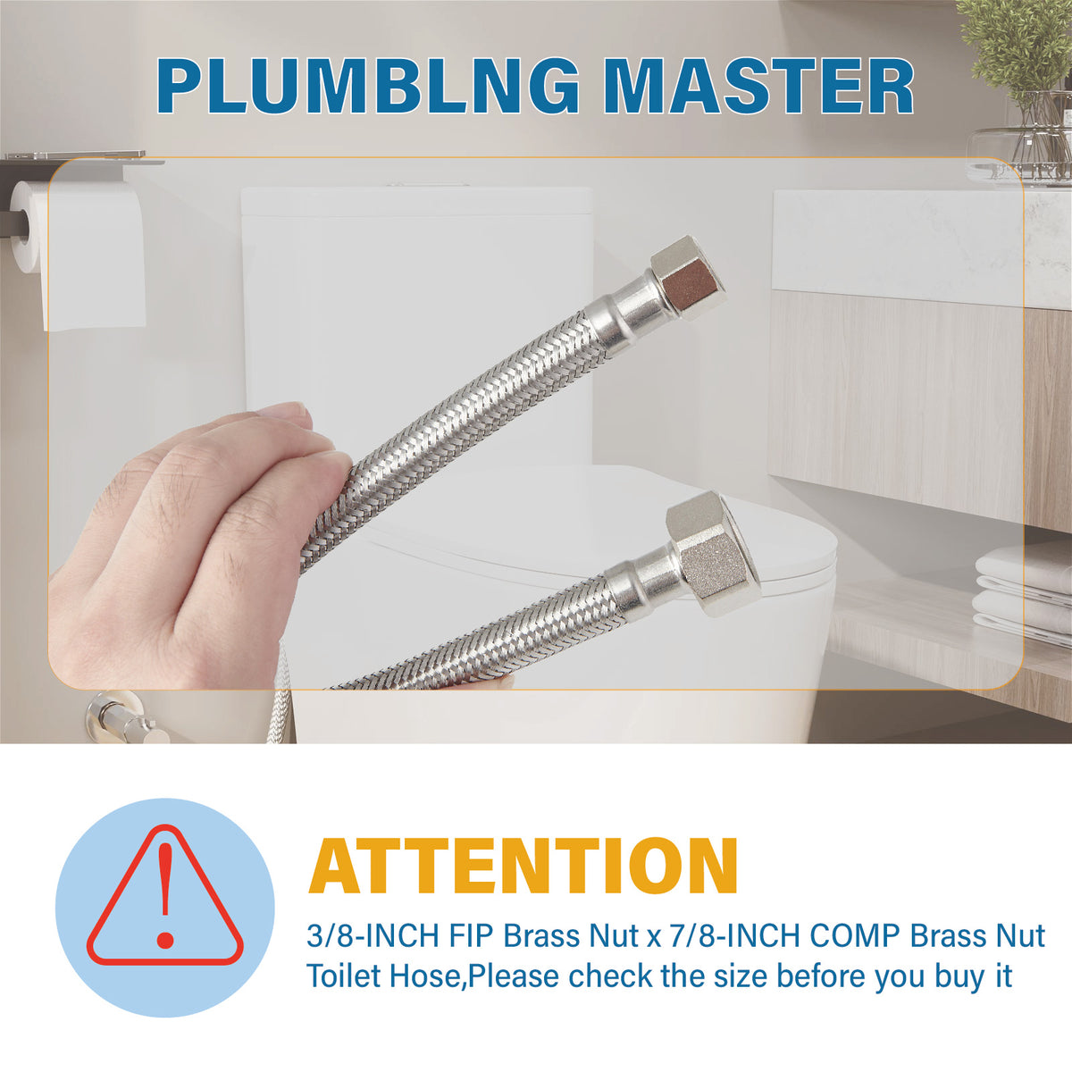 Mokleba 12/16 Inch Toilet Connector Hose, 304 Stainless Steel Supply Line