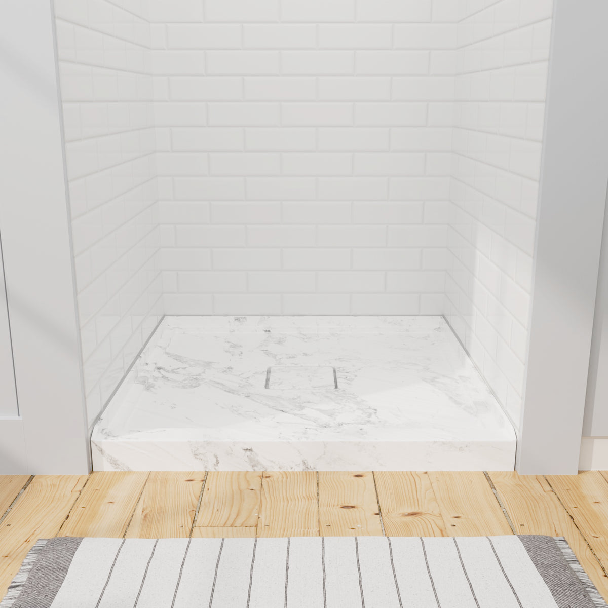 Mokleba 36 x 36 Inch Jazz White Square Shower Base with Center Drain