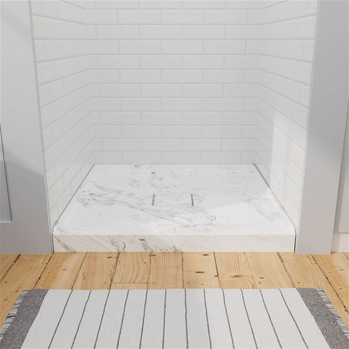 Mokleba 36 x 36 Inch White Marble Pattern Square Shower Base with Center Drain