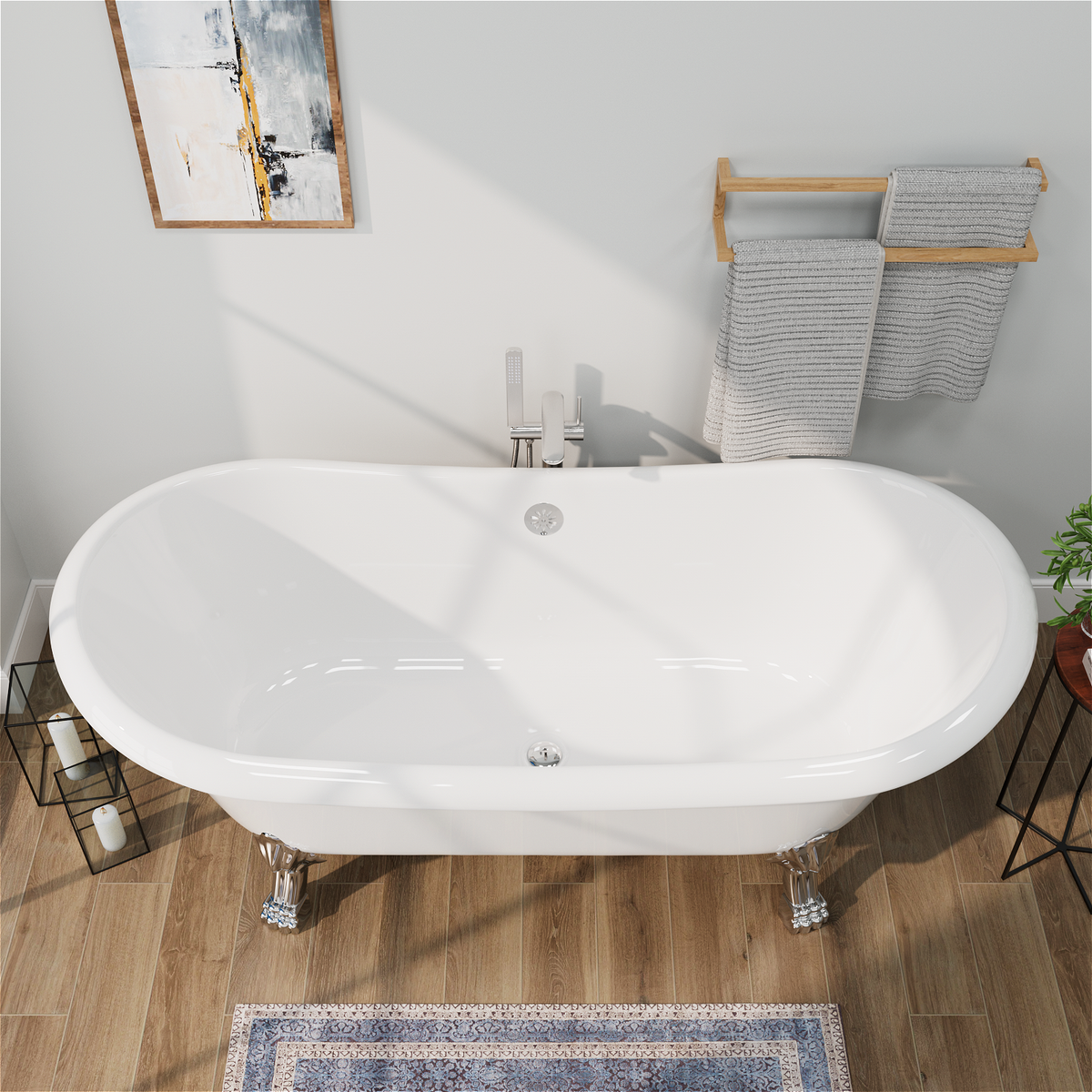 Mokleba 67" Acrylic Freestanding Bathtub with Claw Foot, Glossy White