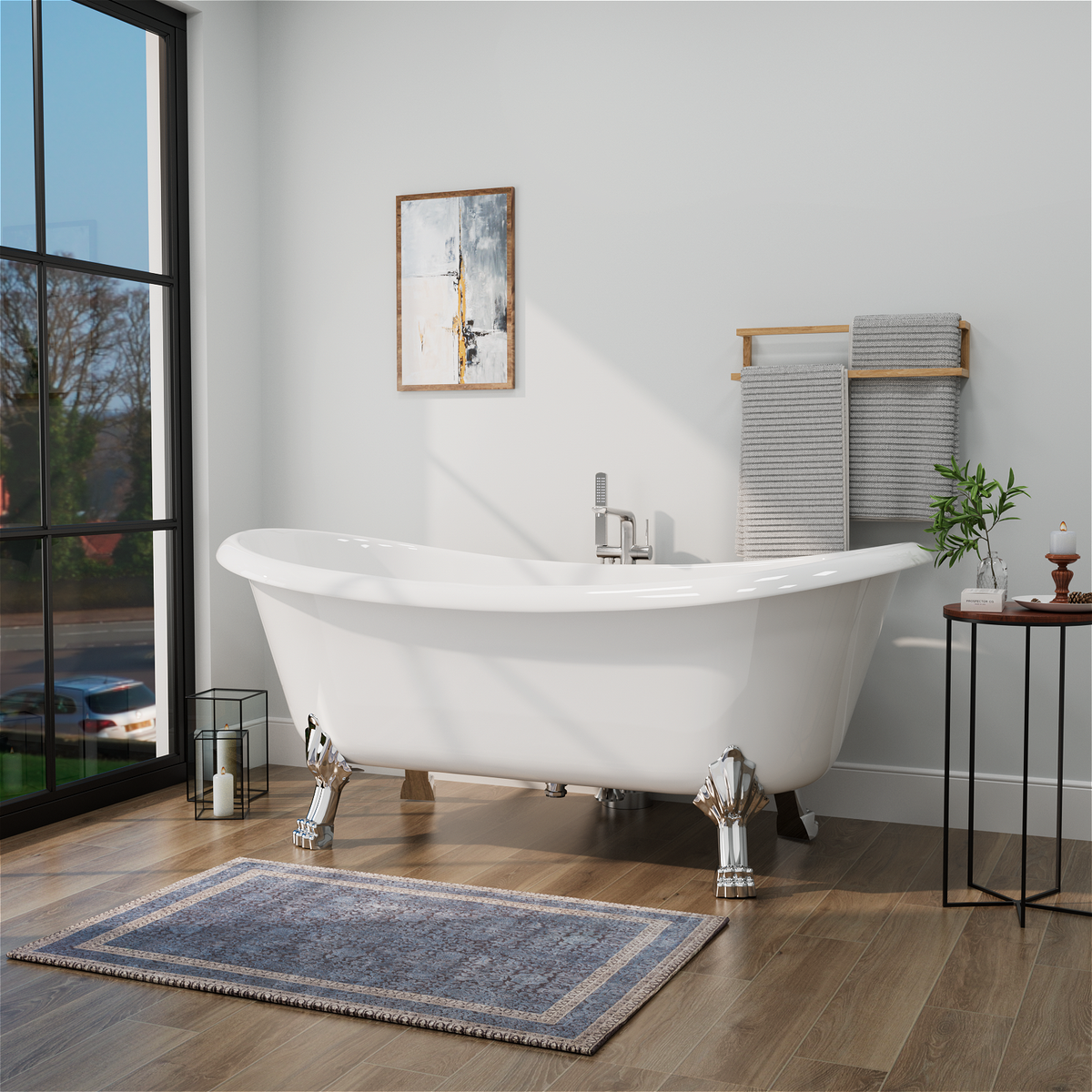 Mokleba 67" Acrylic Freestanding Bathtub with Claw Foot, Glossy White