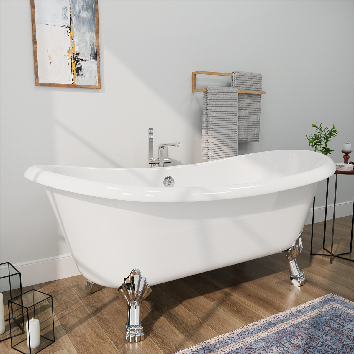 Mokleba 67" Acrylic Freestanding Bathtub with Claw Foot, Glossy White