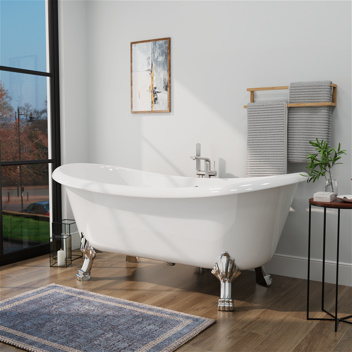 Mokleba 67" Acrylic Freestanding Bathtub with Claw Foot, Glossy White