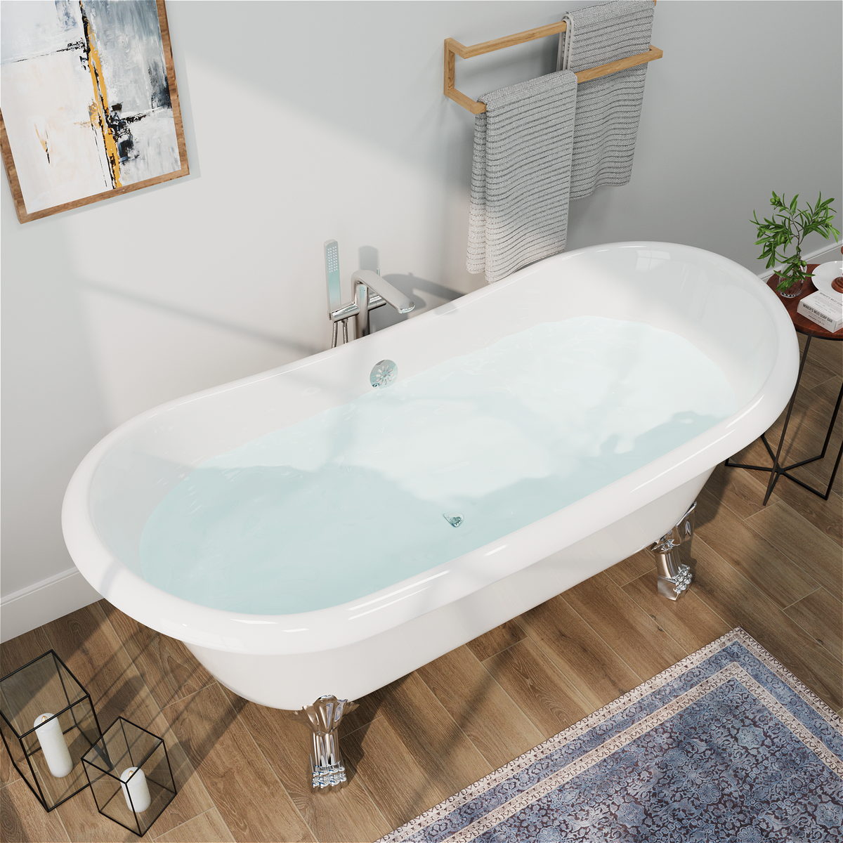 Mokleba 67" Acrylic Freestanding Bathtub with Claw Foot, Glossy White
