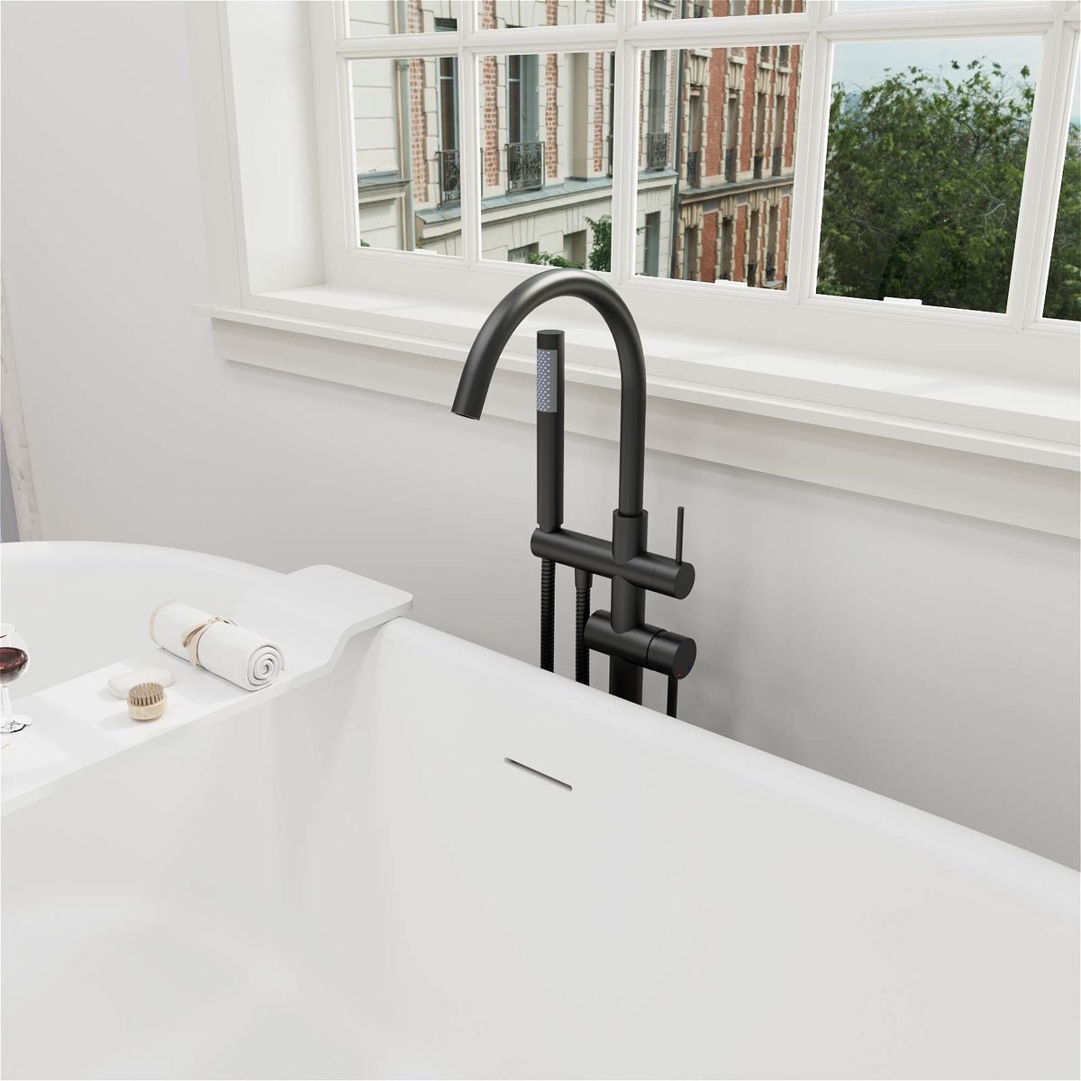 Mokleba Matte Black Freestanding Tub Faucet with Hand Shower