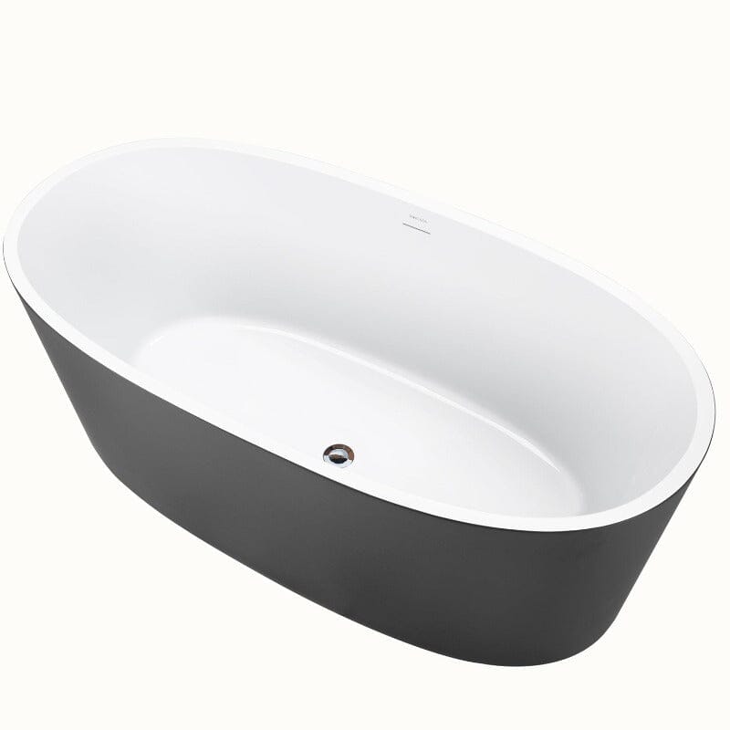 acrylic grey bathtub with overflow outlet and convenient push pop-up drainage