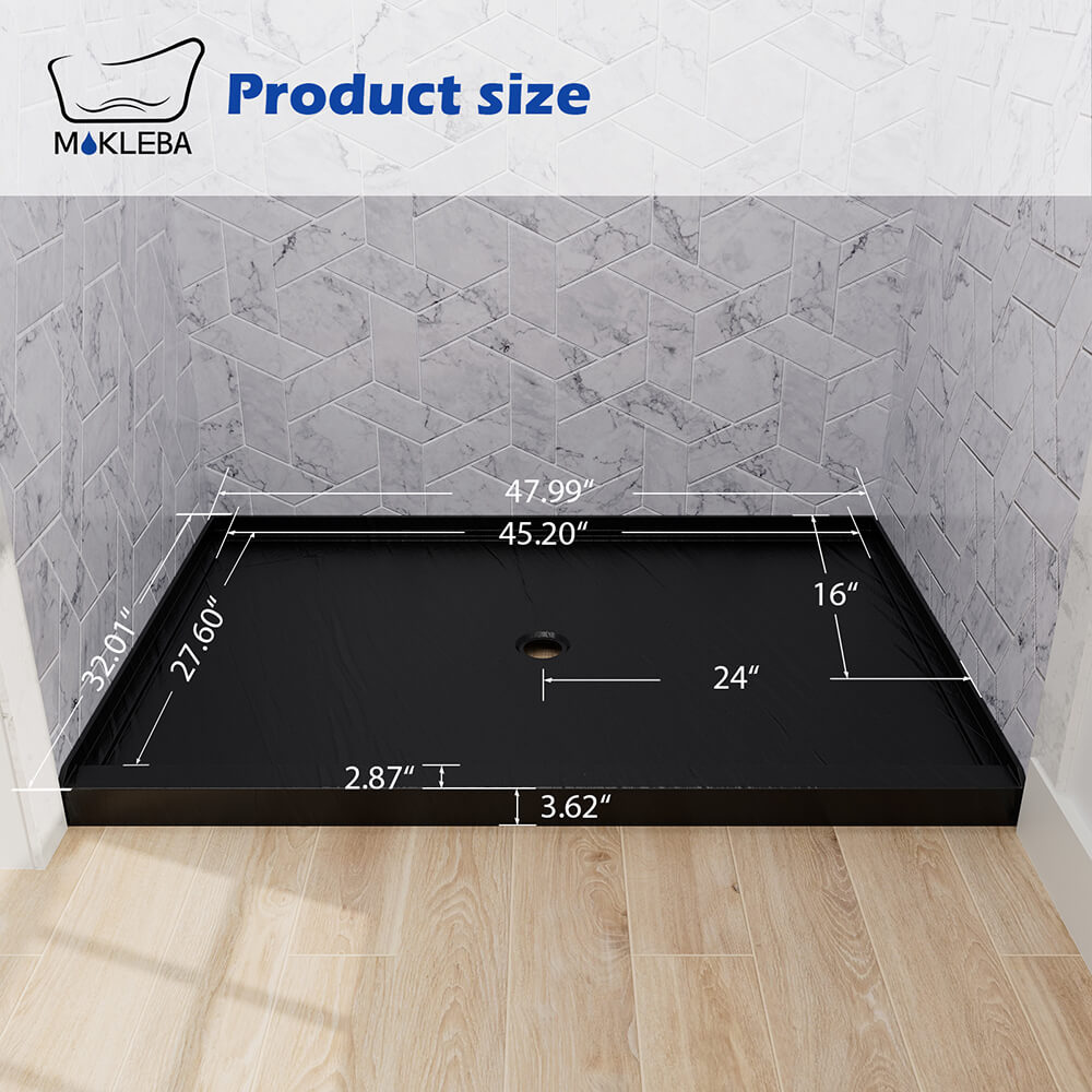 dimensions of 48x32 inch black shower pan