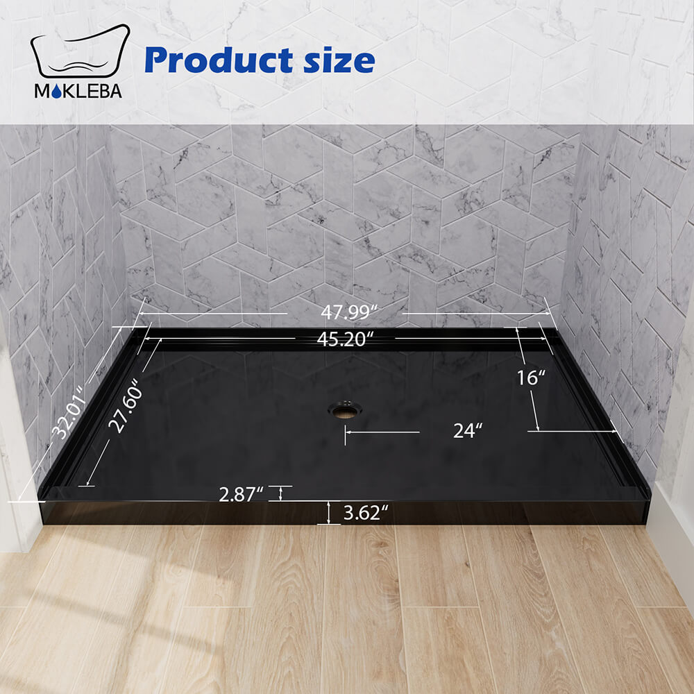 dimensions of round center drain shower pan in black