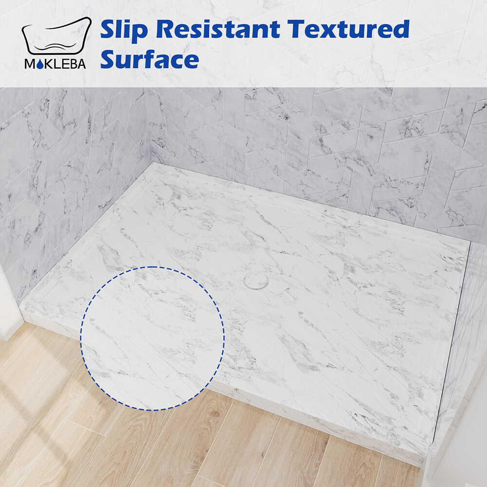 jazz white shower pan with slip resistant textured surface