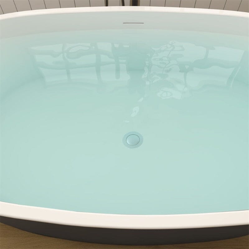 matte grey acrylic freestanding bathtub with overflow and pop-up drain design