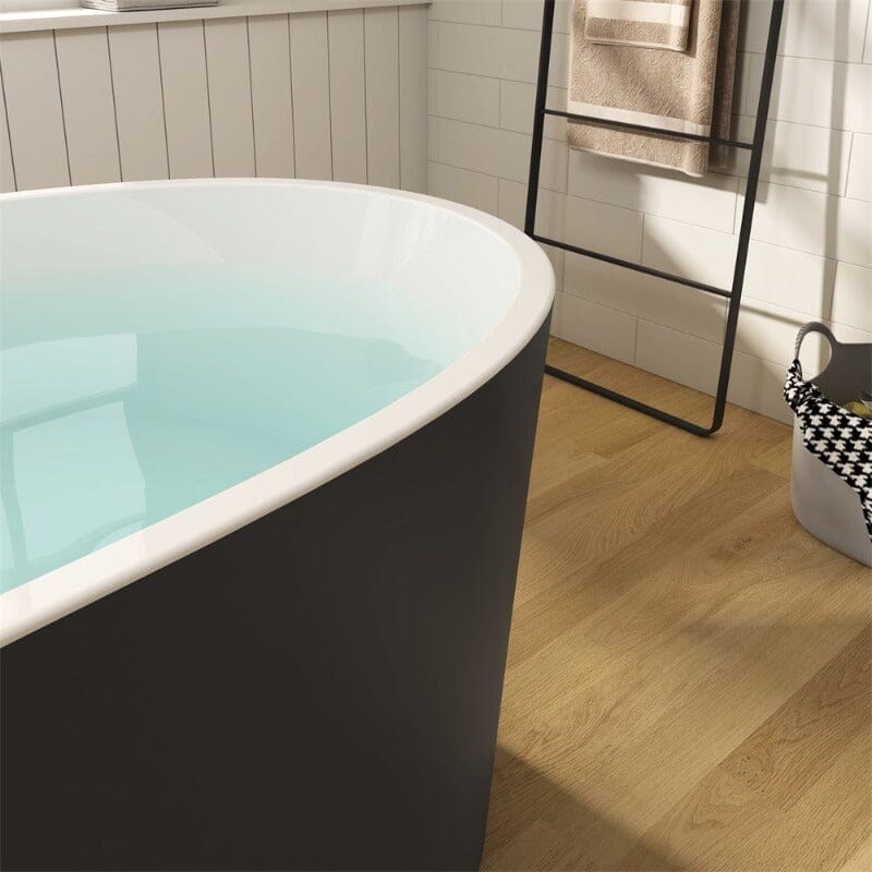 matte grey oval acrylic soaking tub with durable lightweight construction
