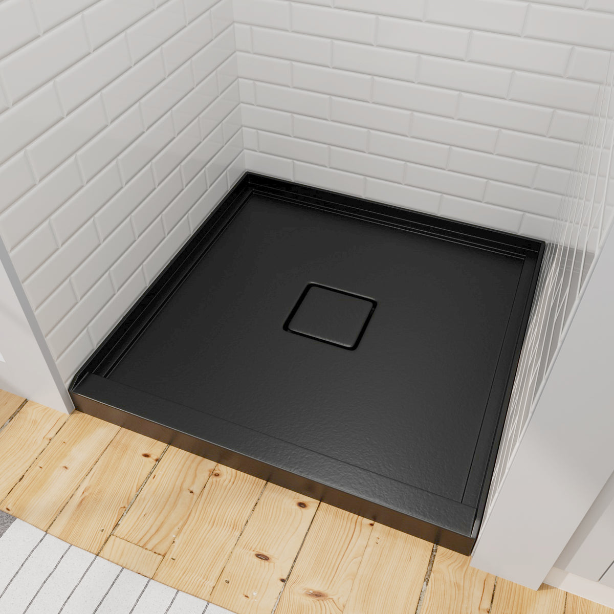 mokleba black 36x36 shower base with center drain for contemporary minimalist bathroom design