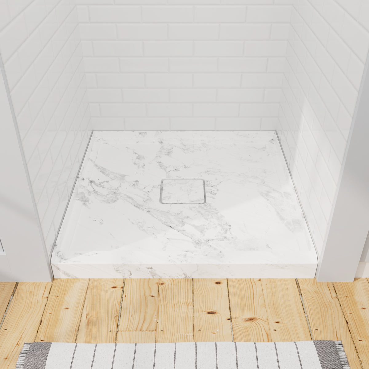 square acrylic shower base 36x36 inch with center drain and non-slip durable surface